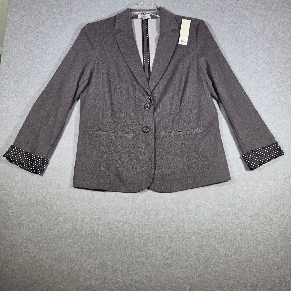 Croft & Barrow Womens L Gray Blazer Polka Dot Cuff 2 Button Notch Lapel NWT